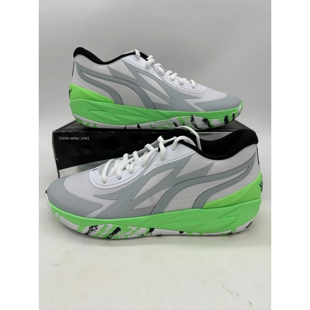 Puma MB.02 Men's Size 13 White Green Athletic Basketball Shoes 379408 01
